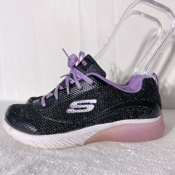 Skechers Black Purple Lace up Activewear Athletic Sneakers 4.5 - Picture 3 of 11